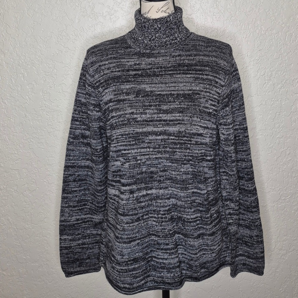 Jeanne Pierre Womens Black White Space Dye Cotton Turtleneck Sweater Large